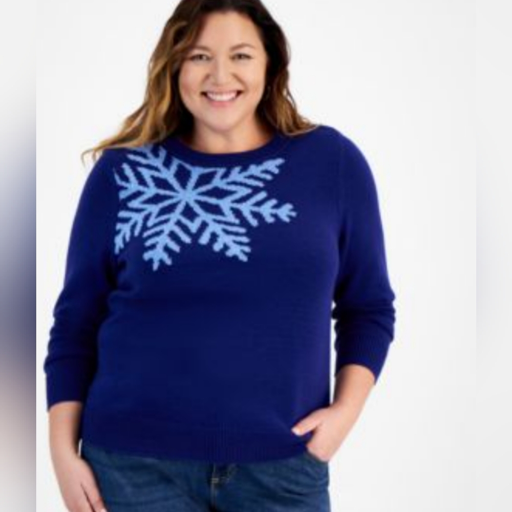 NWT Plus Size Style & Co. Women's Blue Snowflake Sweater
